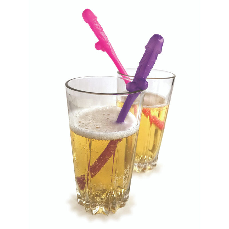 Super Fun Penis Party Straws - Pink/Purple Dicky Straws - Set of 8 - Hush Store Sydney 
