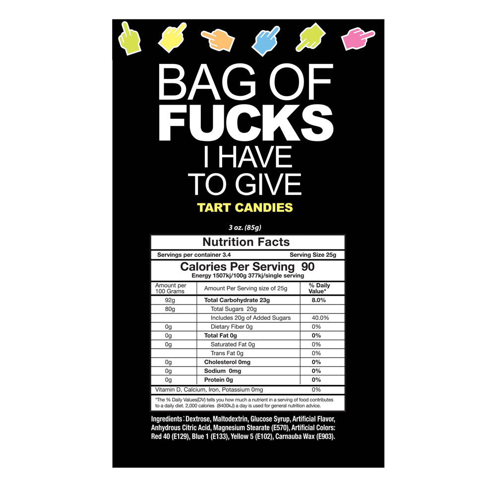 Bag Of Fucks I Have To Give - Fruit Flavoured Lollies - 85 gram Bag
