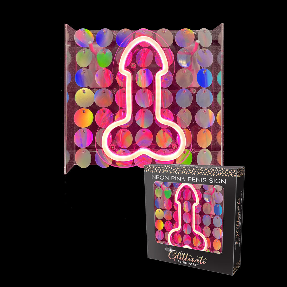 Glitterati Neon Pink Penis Sign - Novelty Neon Light - Hush Store Sydney 