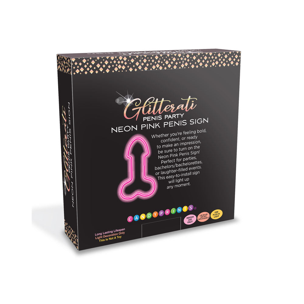 Glitterati Neon Pink Penis Sign - Novelty Neon Light - Hush Store Sydney 