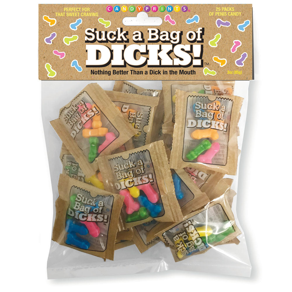 Suck a Bag of Dicks! Bag of 25 - Pecker Lollies - Bulk Bag of 25 Party Packs - Hush Store Sydney 