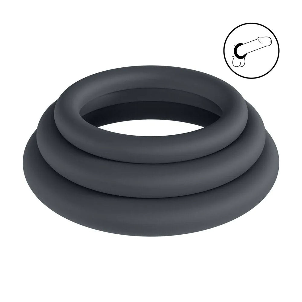 LEVELZ Classic Silicone Cock Ring Set - L/XL/XXL - Black Cock Rings - Set of 3 Sizes - Hush Store Sydney 
