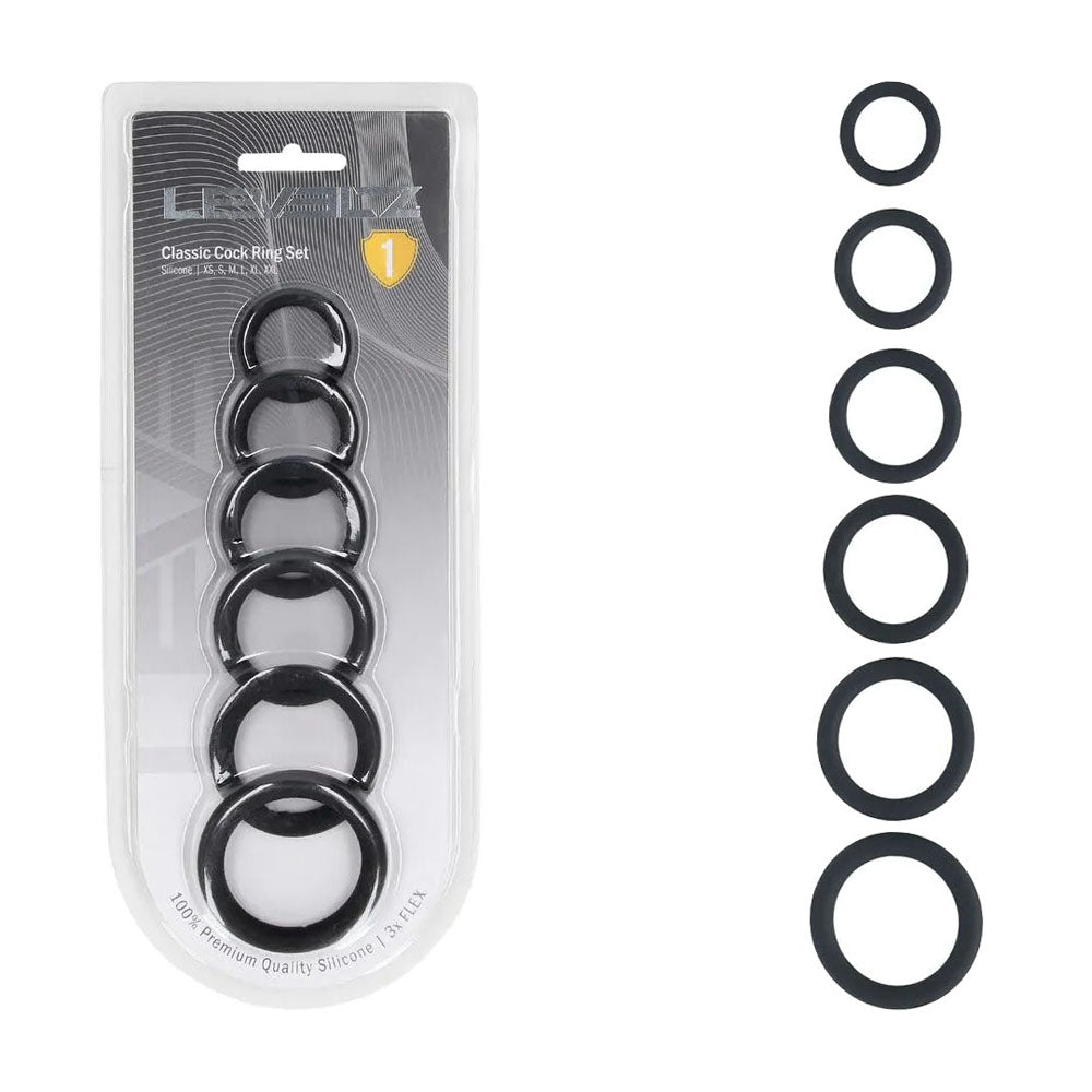 LEVELZ Classic Silicone Cock Ring Set of 6 - Black Cock Rings - Set of 6 Sizes - Hush Store Sydney 