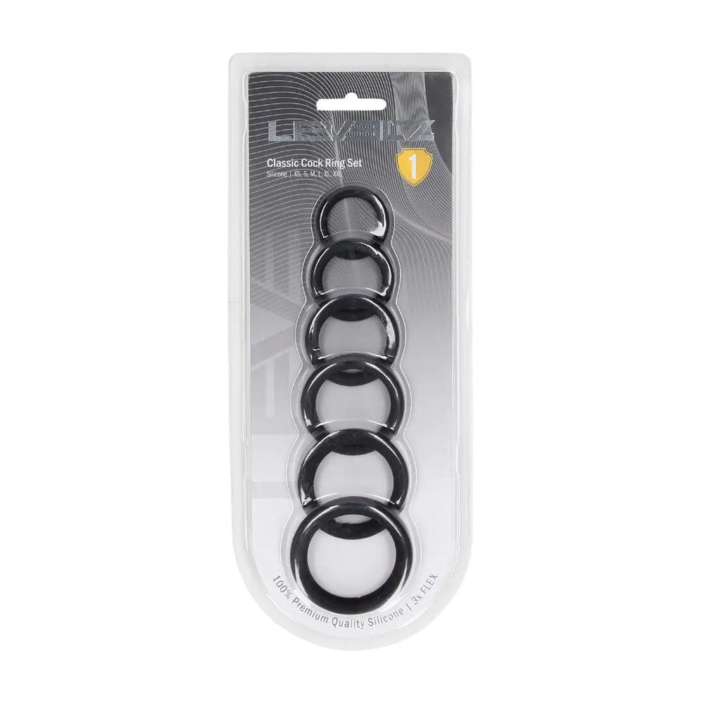 LEVELZ Classic Silicone Cock Ring Set of 6 - Black Cock Rings - Set of 6 Sizes - Hush Store Sydney 