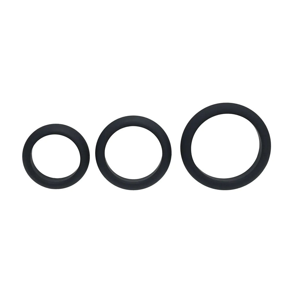 LEVELZ Wide O Silicone Cock Ring Set of 3 - S/M/L - Black Cock Rings - Set of 3 Sizes - Hush Store Sydney 