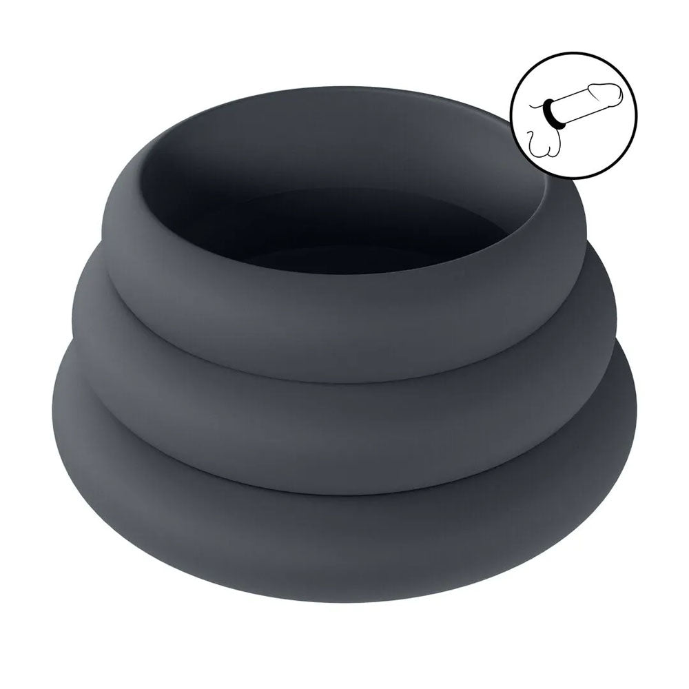 LEVELZ Wide O Silicone Cock Ring Set of 3 - S/M/L - Black Cock Rings - Set of 3 Sizes - Hush Store Sydney 
