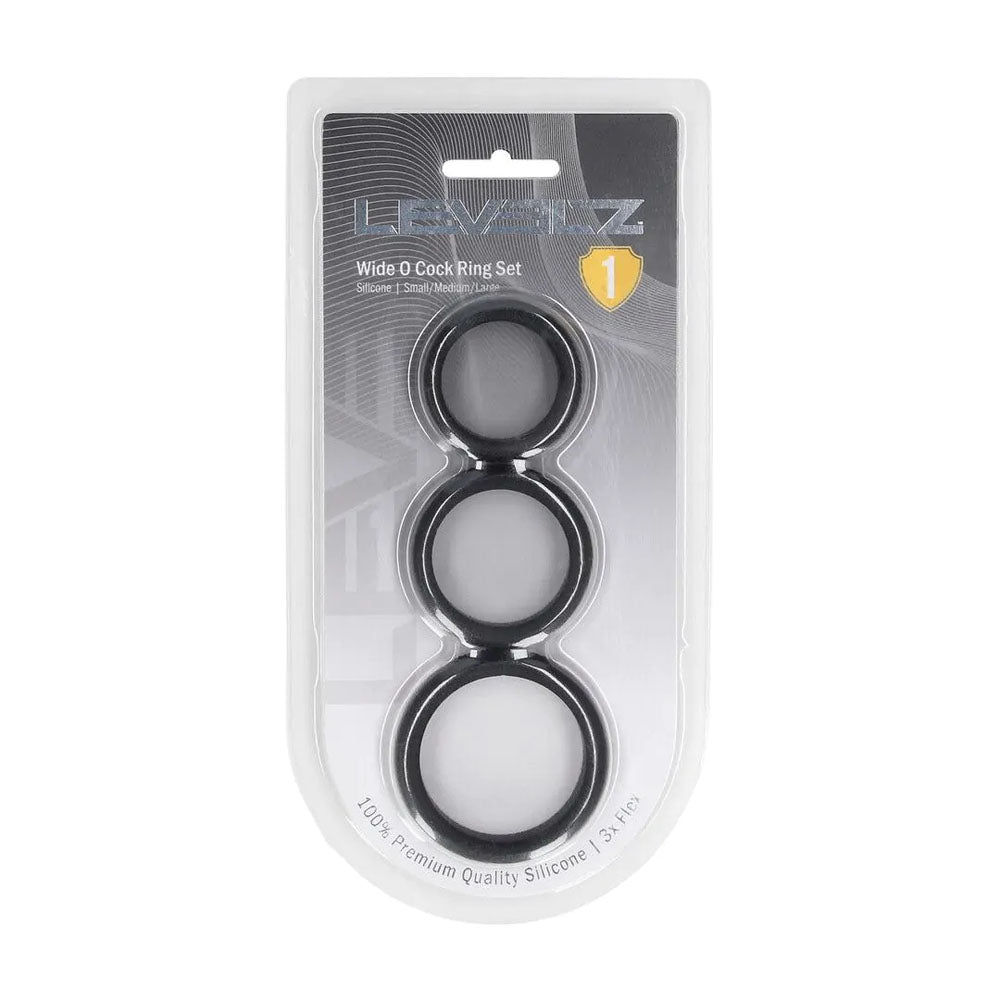 LEVELZ Wide O Silicone Cock Ring Set of 3 - S/M/L - Black Cock Rings - Set of 3 Sizes - Hush Store Sydney 