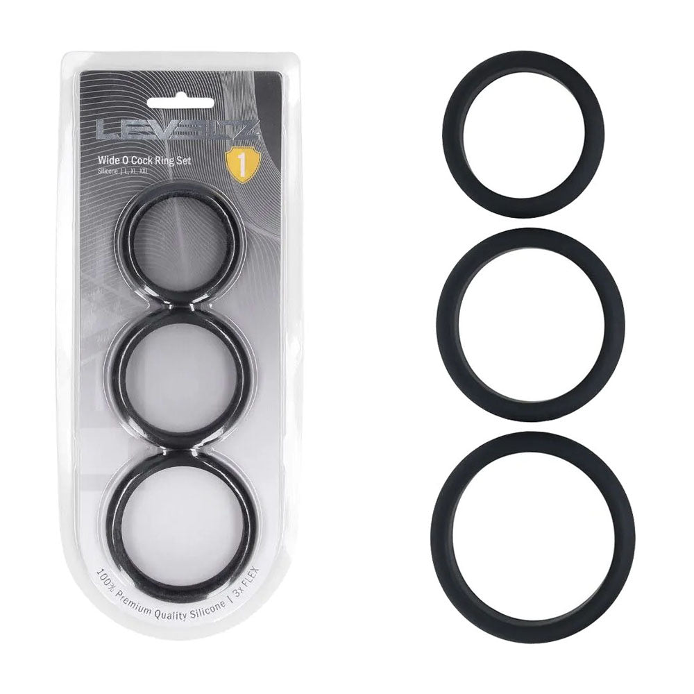 LEVELZ Wide O Silicone Cock Ring Set of 3 - L/XL/2X - Black Cock Rings - Set of 3 Sizes - Hush Store Sydney 