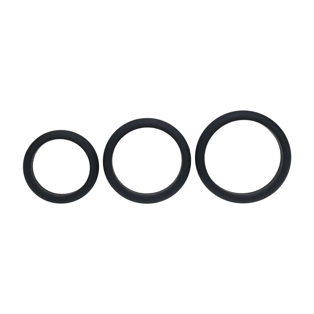 LEVELZ Wide O Silicone Cock Ring Set of 3 - L/XL/2X - Black Cock Rings - Set of 3 Sizes - Hush Store Sydney 