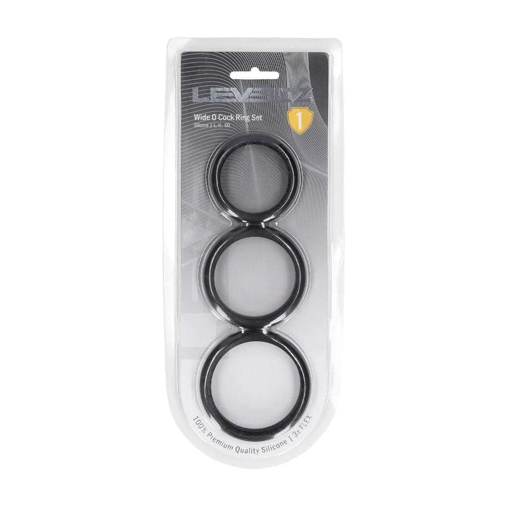 LEVELZ Wide O Silicone Cock Ring Set of 3 - L/XL/2X - Black Cock Rings - Set of 3 Sizes - Hush Store Sydney 