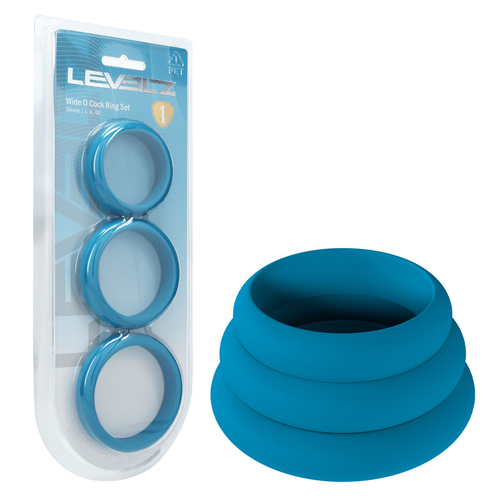 LEVELZ Wide O Silicone Cock Ring Set of 3 - L/XL/2X - Teal Cock Rings - Set of 3 Sizes - Hush Store Sydney 