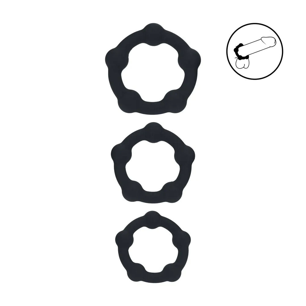 LEVELZ Beaded Silicone Cock Ring Set of 3 - Black - Black Cock Rings - Set of 3 Sizes - Hush Store Sydney 