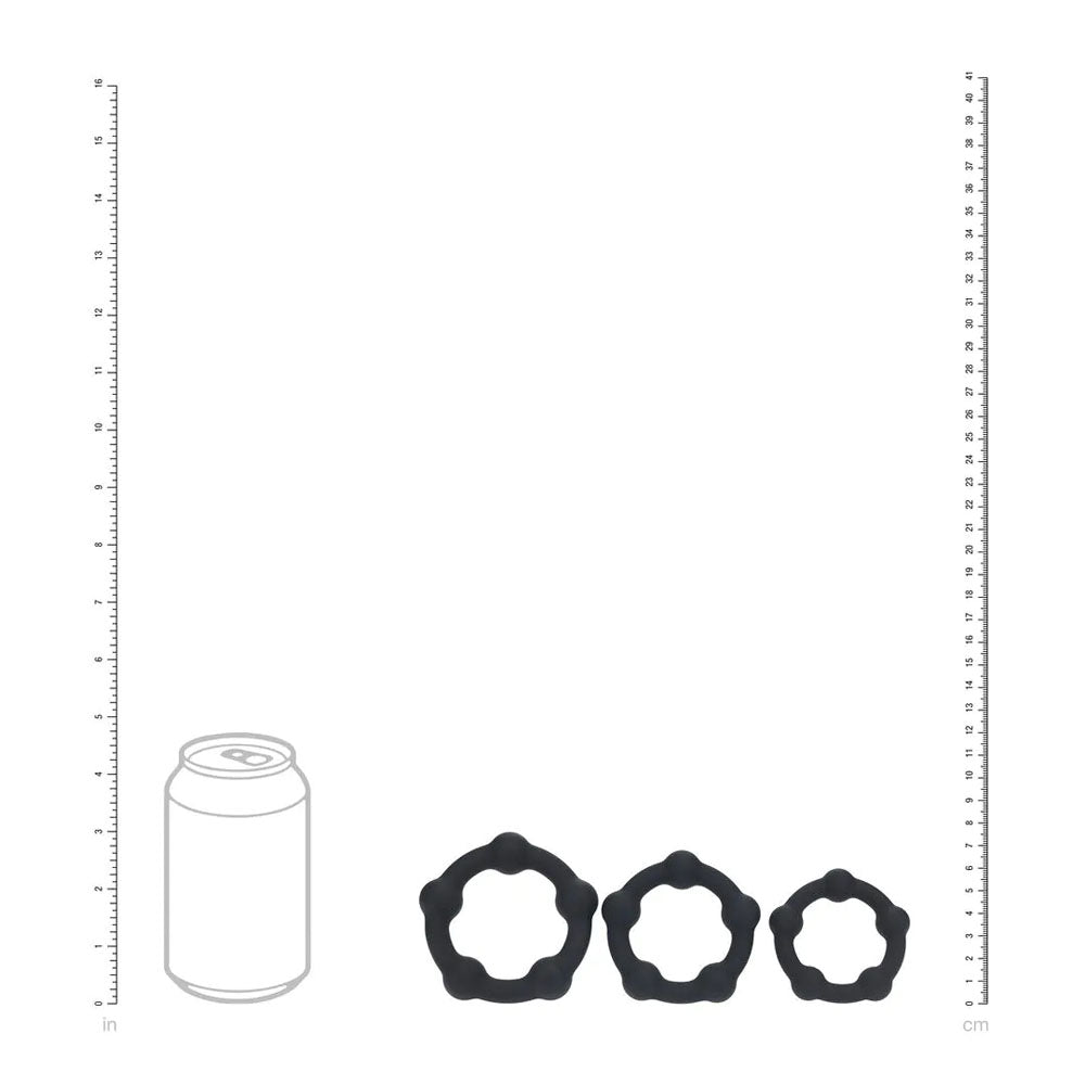 LEVELZ Beaded Silicone Cock Ring Set of 3 - Black - Black Cock Rings - Set of 3 Sizes - Hush Store Sydney 
