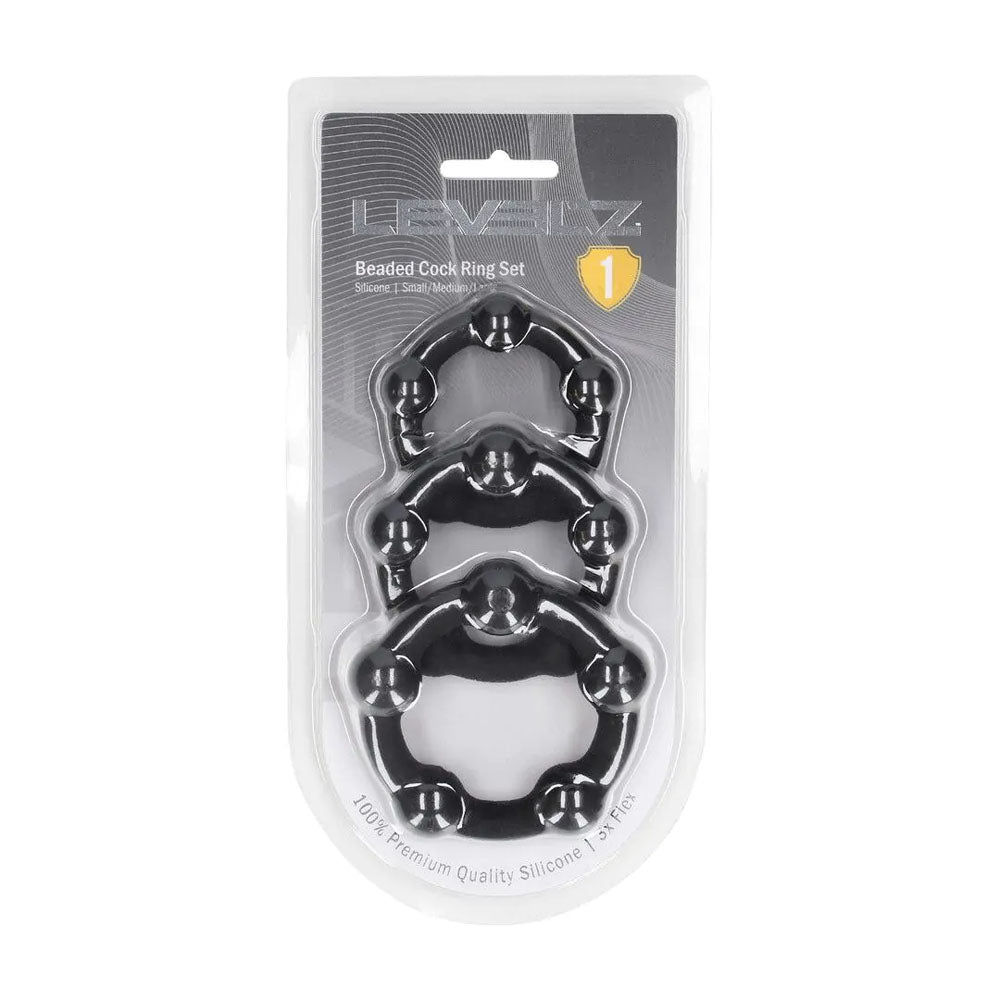 LEVELZ Beaded Silicone Cock Ring Set of 3 - Black - Black Cock Rings - Set of 3 Sizes - Hush Store Sydney 