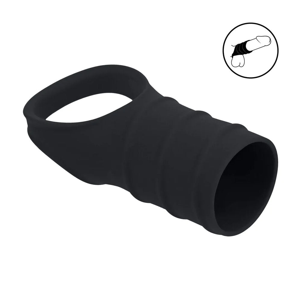 LEVELZ Silicone Cock Ring & Ribbed Sleeve - Black Cock Ring with Sleeve - Hush Store Sydney 