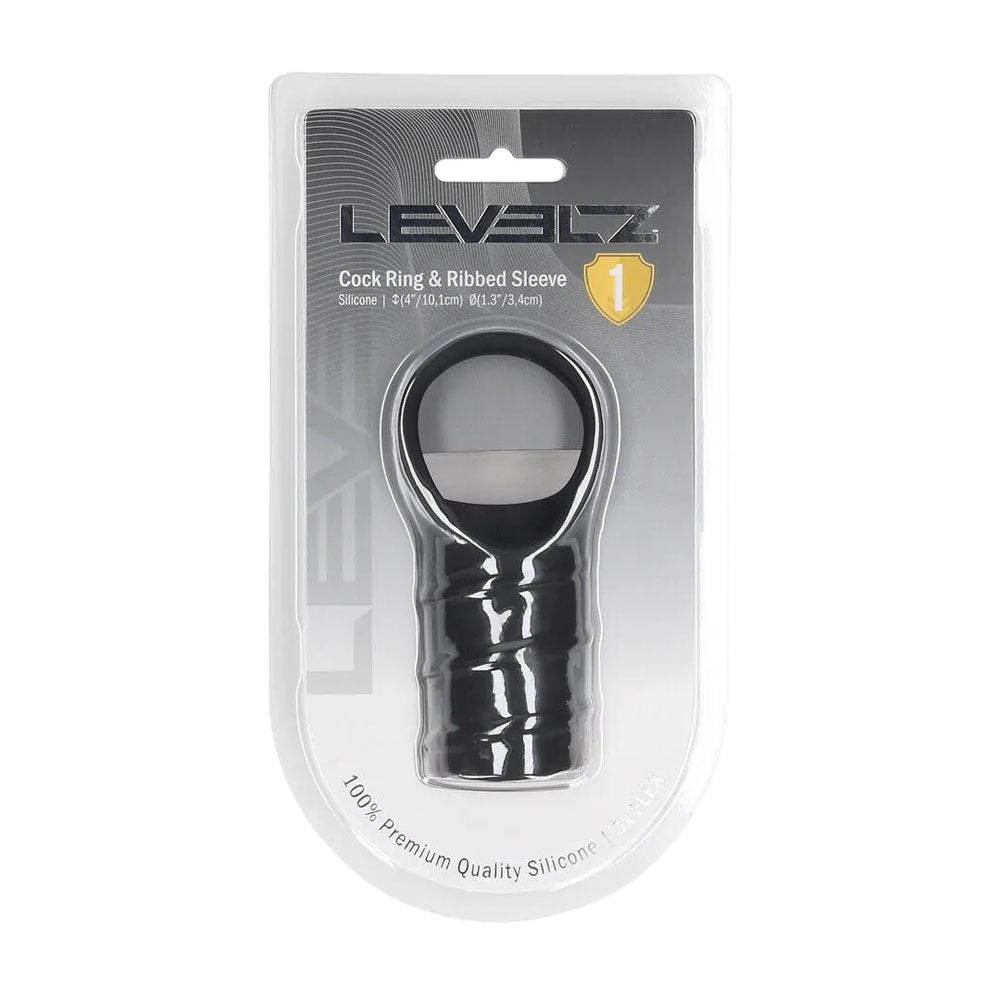 LEVELZ Silicone Cock Ring & Ribbed Sleeve - Black Cock Ring with Sleeve - Hush Store Sydney 