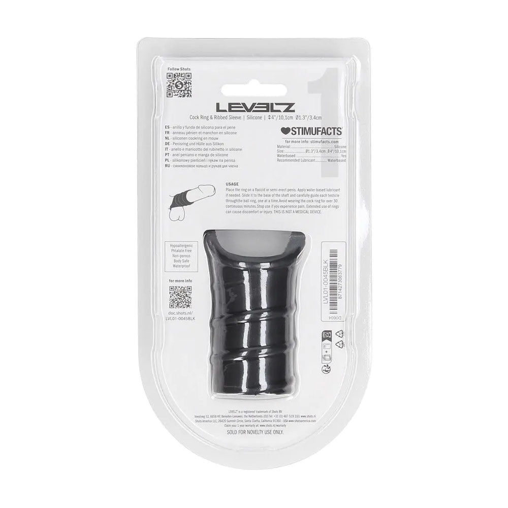 LEVELZ Silicone Cock Ring & Ribbed Sleeve - Black Cock Ring with Sleeve - Hush Store Sydney 