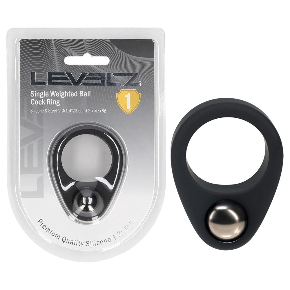 LEVELZ Single Weighted Ball Cock Ring - Black - Black Weighted Cock Ring - Hush Store Sydney 