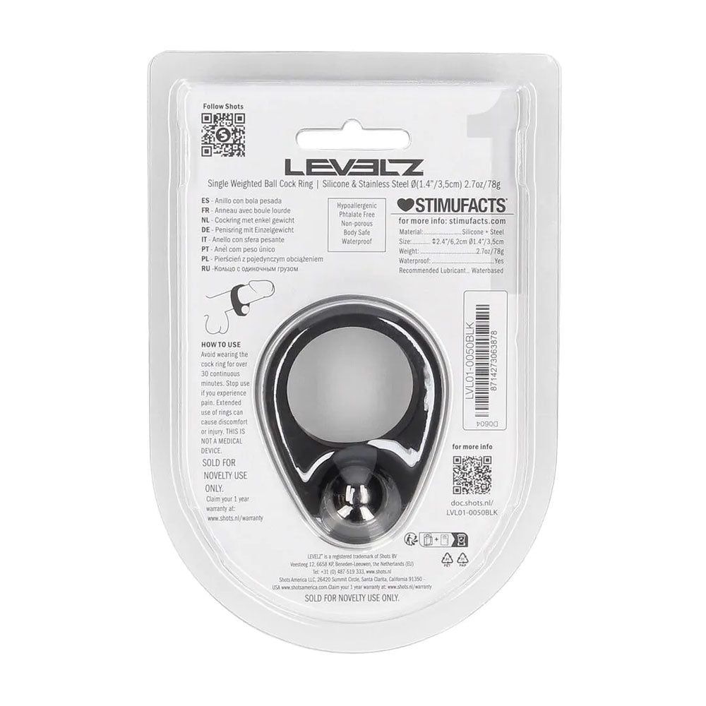 LEVELZ Single Weighted Ball Cock Ring - Black - Black Weighted Cock Ring - Hush Store Sydney 