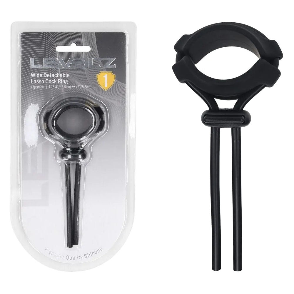 LEVELZ Wide Detachable Lasso Cock Ring - Black - Black Adjustable Cock Ring - Hush Store Sydney 