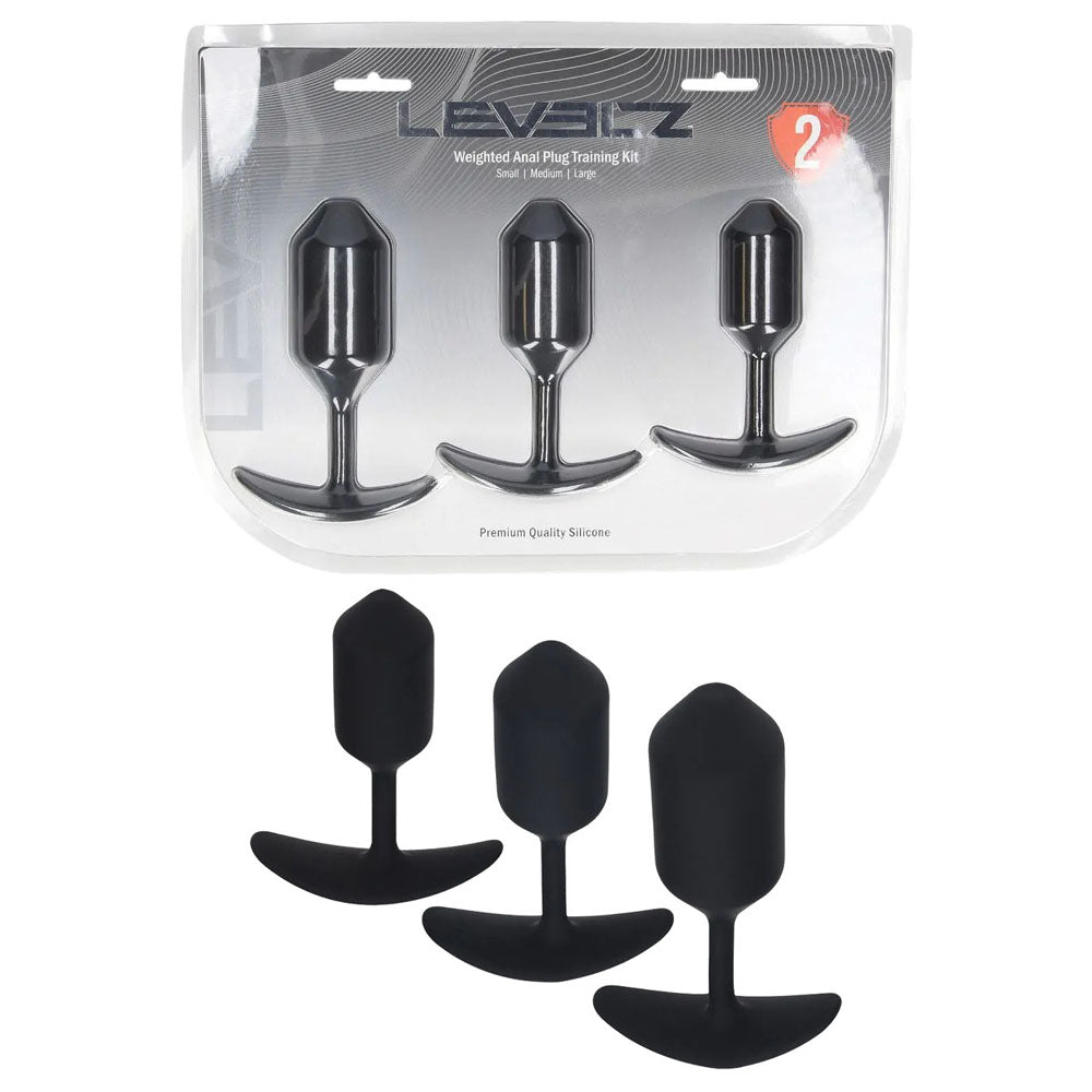LEVELZ Silicone Weighted Anal Plug Training Set - Black Weighted Butt Plugs - Set of 3 Sizes - Hush Store Sydney 