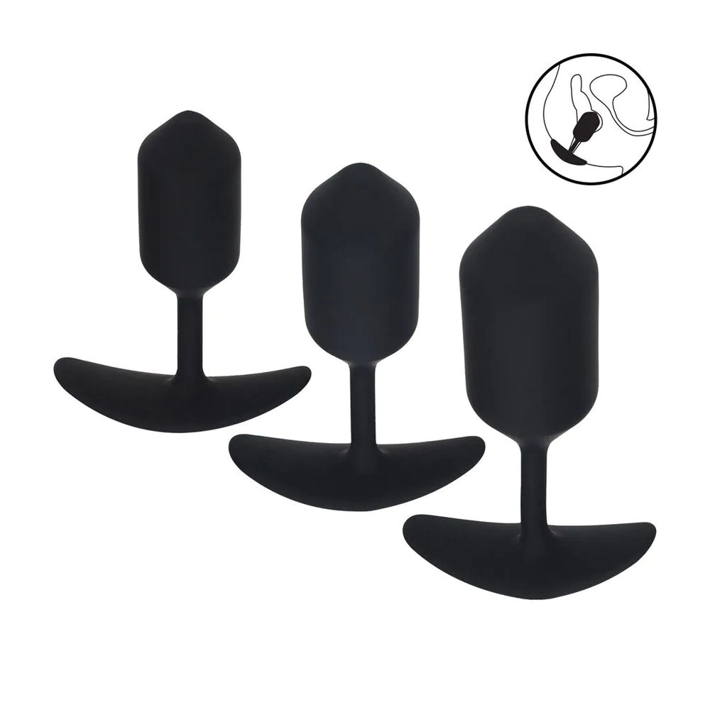 LEVELZ Silicone Weighted Anal Plug Training Set - Black Weighted Butt Plugs - Set of 3 Sizes - Hush Store Sydney 