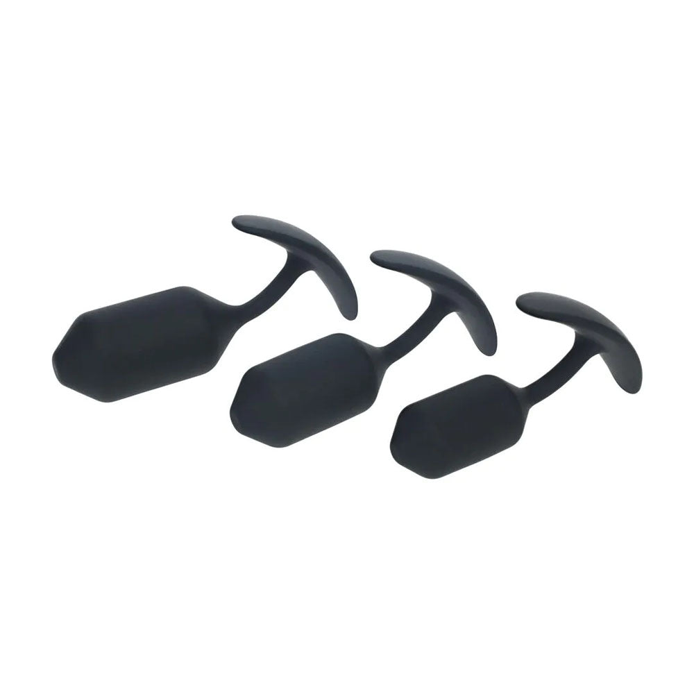 LEVELZ Silicone Weighted Anal Plug Training Set - Black Weighted Butt Plugs - Set of 3 Sizes - Hush Store Sydney 