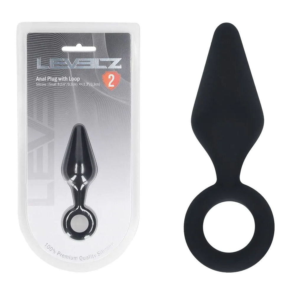 LEVELZ Silicone Anal Plug with Loop - Small - Black - Black Small Butt Plug - Hush Store Sydney 