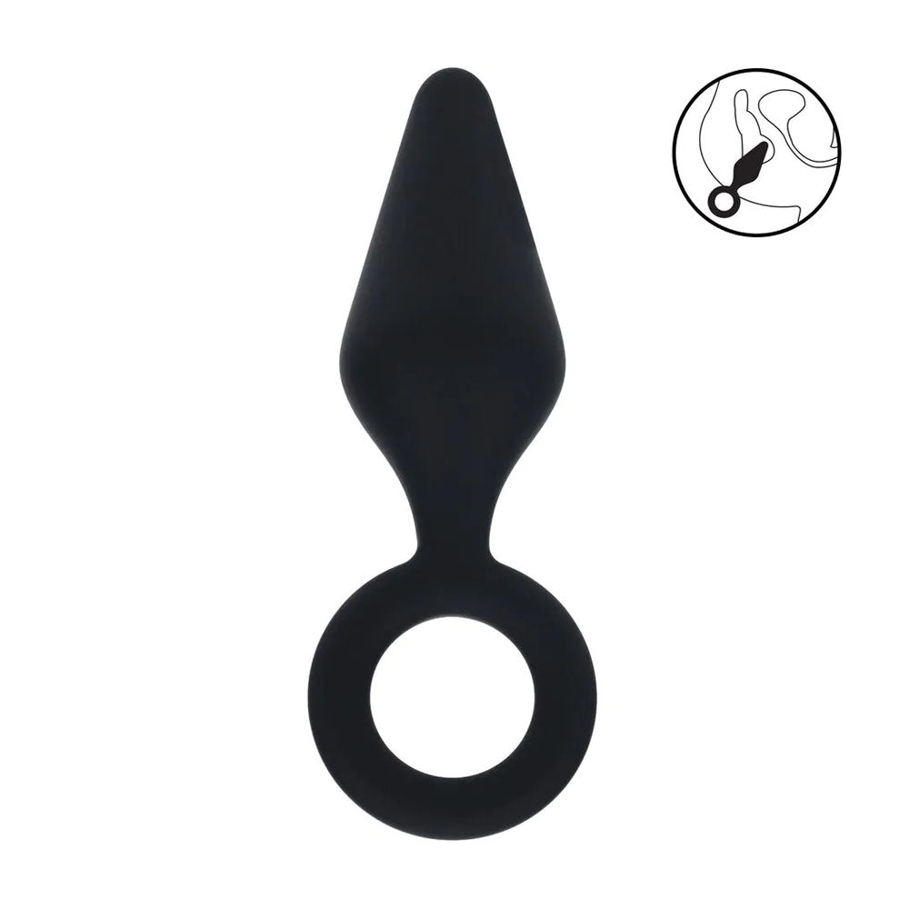 LEVELZ Silicone Anal Plug with Loop - Medium - Black - Black Medium Butt Plug - Hush Store Sydney 