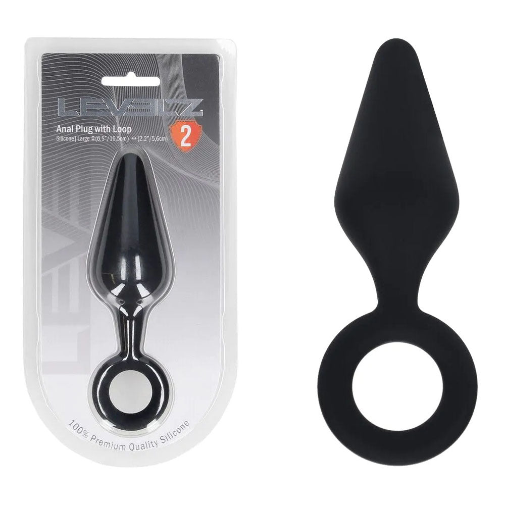 LEVELZ Silicone Anal Plug with Loop - Large - Black Large Butt Plug - Hush Store Sydney 