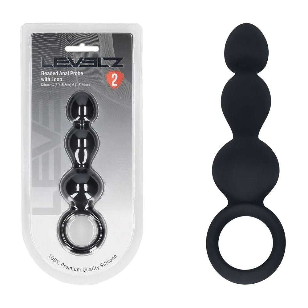 LEVELZ Beaded Silicone Anal Probe with Loop - Black 15.3 cm Beaded Anal Plug - Hush Store Sydney 
