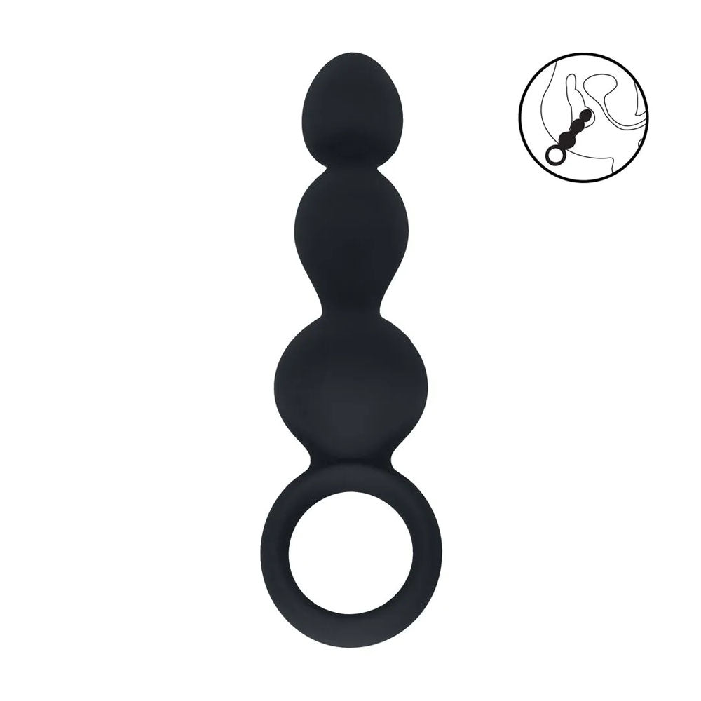 LEVELZ Beaded Silicone Anal Probe with Loop - Black 15.3 cm Beaded Anal Plug - Hush Store Sydney 