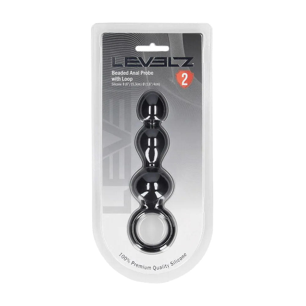 LEVELZ Beaded Silicone Anal Probe with Loop - Black 15.3 cm Beaded Anal Plug - Hush Store Sydney 