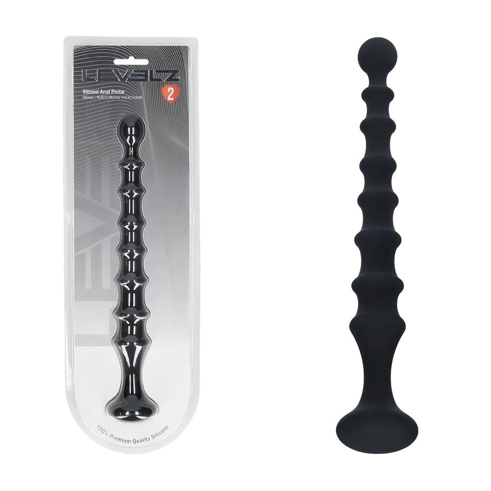LEVELZ Ribbed Silicone Flared Anal Probe - Black 26.7 cm Anal Beads - Hush Store Sydney 