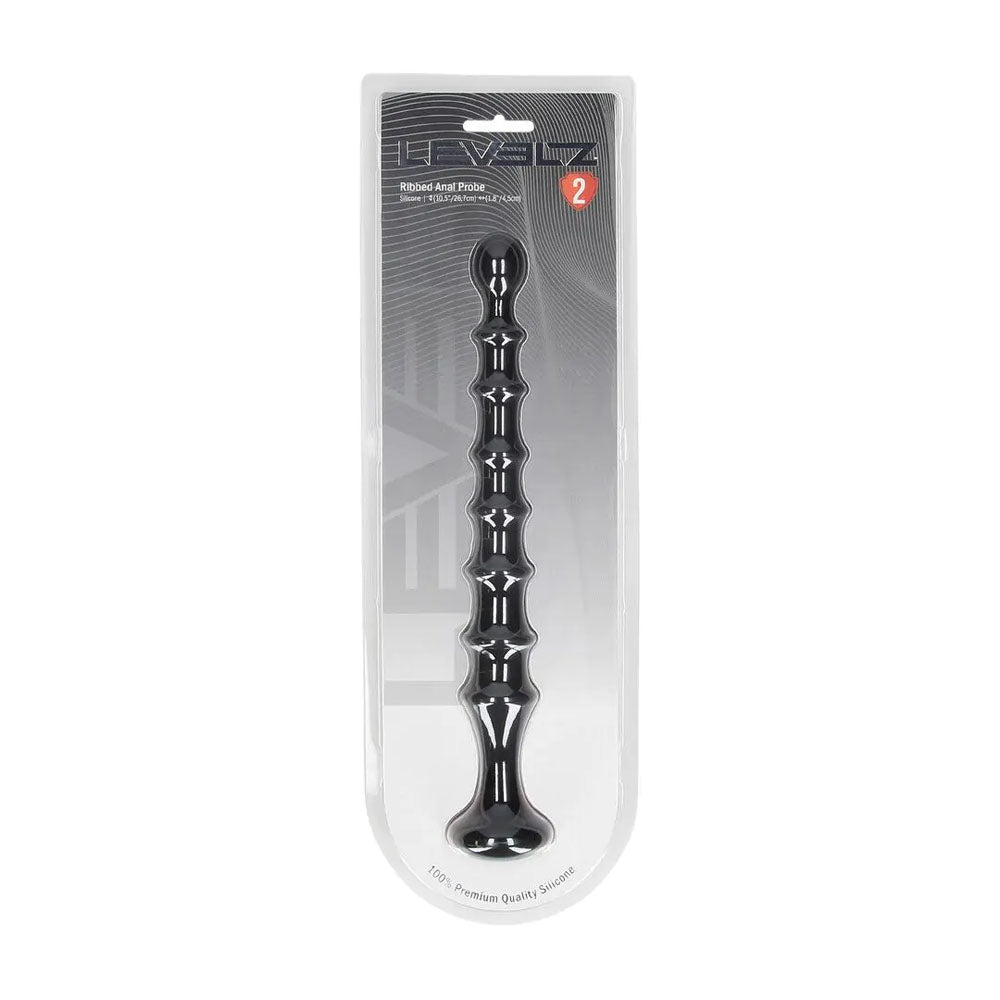 LEVELZ Ribbed Silicone Flared Anal Probe - Black 26.7 cm Anal Beads - Hush Store Sydney 