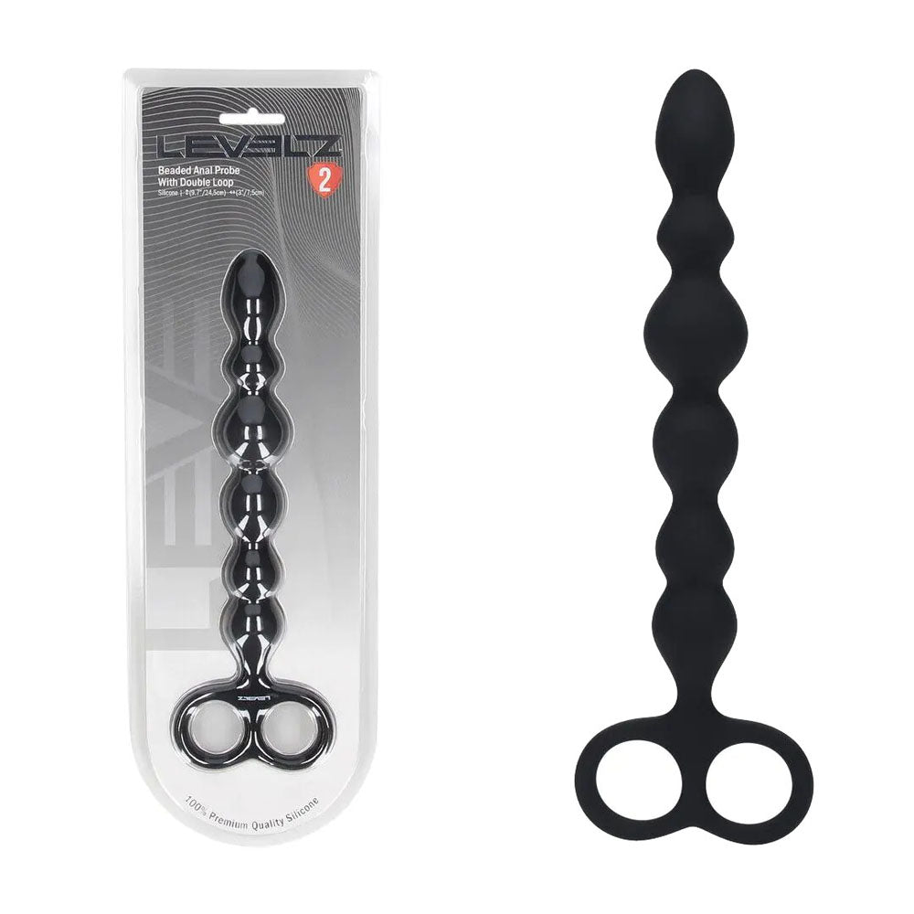 LEVELZ Beaded Silicone Anal Probe with Double Loop - Black 24.5 cm Anal Beads - Hush Store Sydney 