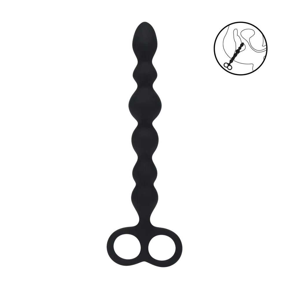 LEVELZ Beaded Silicone Anal Probe with Double Loop - Black 24.5 cm Anal Beads - Hush Store Sydney 