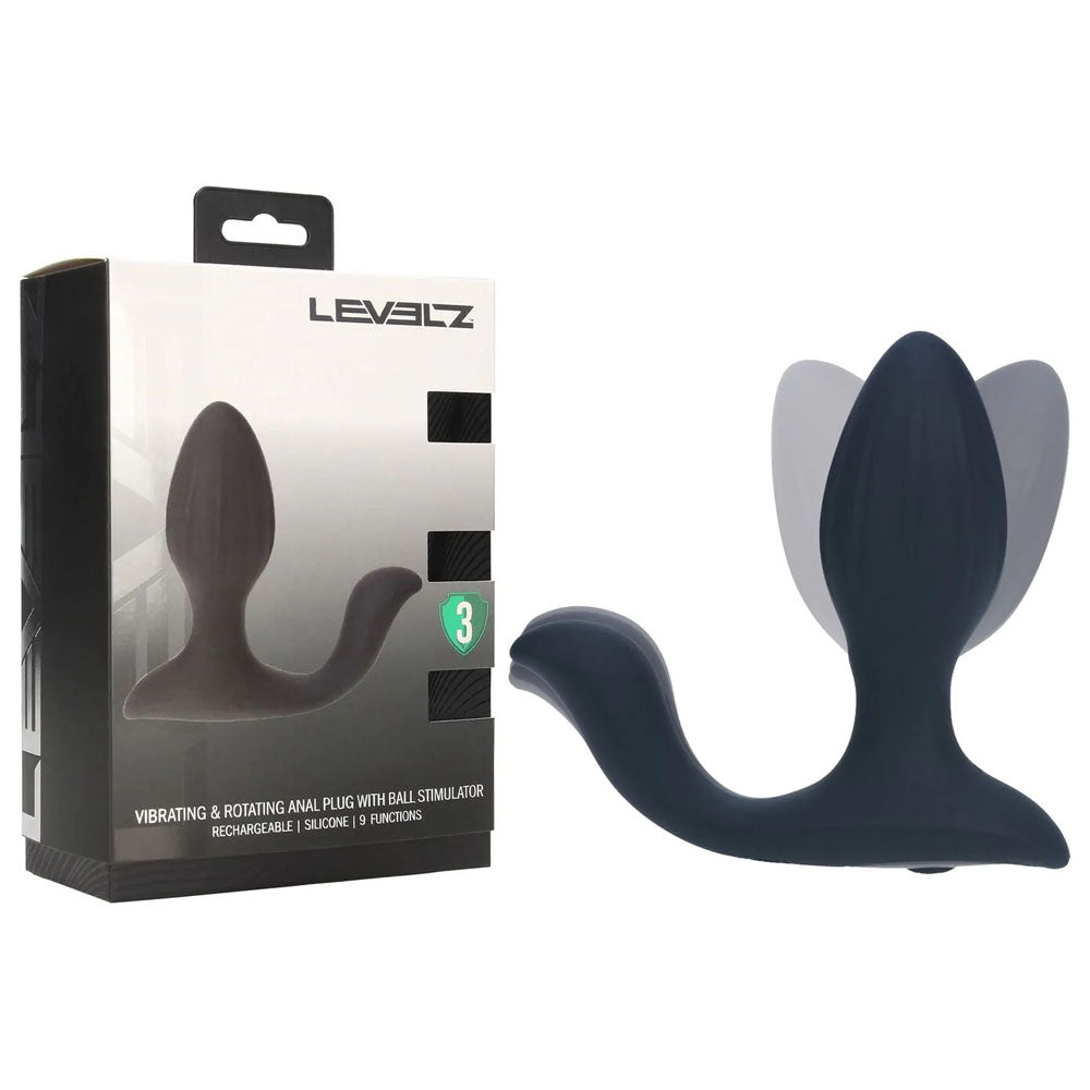 LEVELZ Vibrating & Rotating Anal Plug with Ball Stimulator - Black 10.7 cm USB Rechargeable Vibrating Butt Plug - Hush Store Sydney 