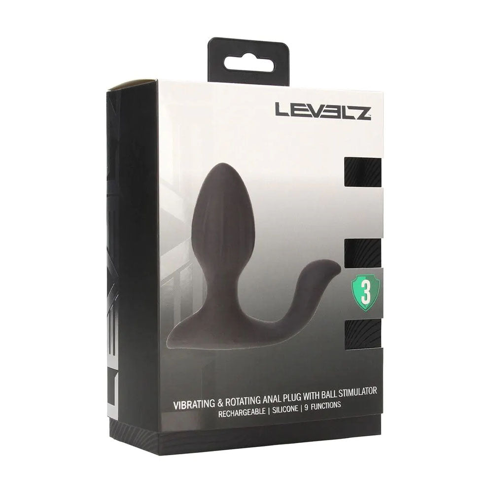 LEVELZ Vibrating & Rotating Anal Plug with Ball Stimulator - Black 10.7 cm USB Rechargeable Vibrating Butt Plug - Hush Store Sydney 