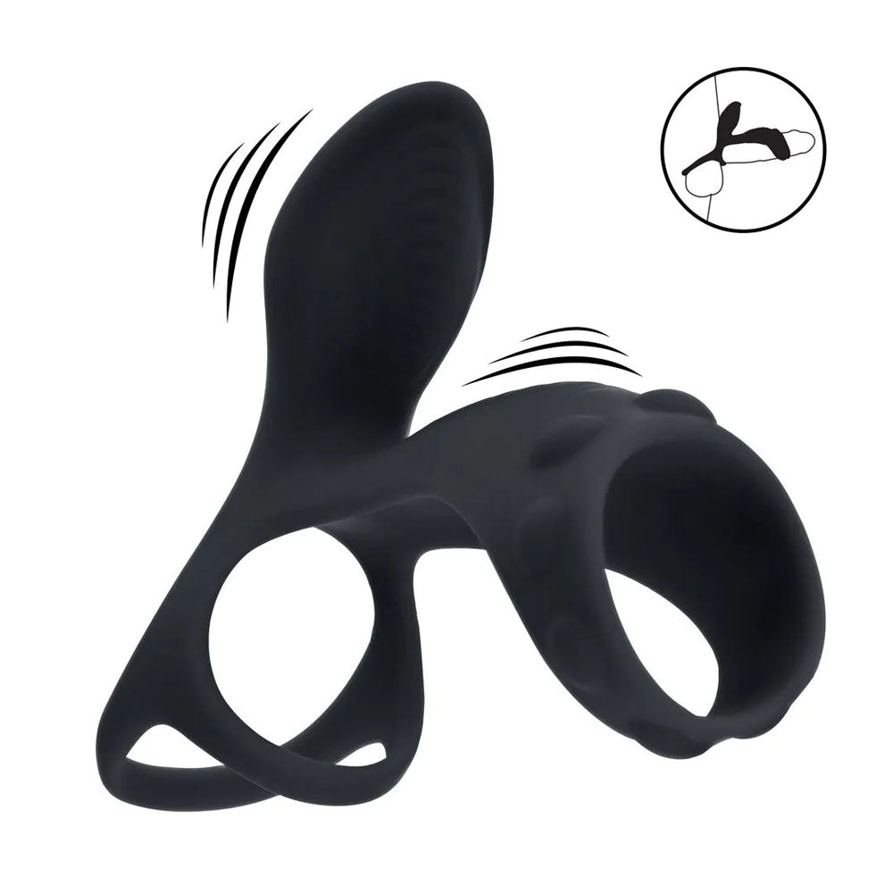 LEVELZ Vibrating Cock & Ball Ring with Shaft Loop - Black USB Rechargeable Vibrating Cock & Ball Rings - Hush Store Sydney 