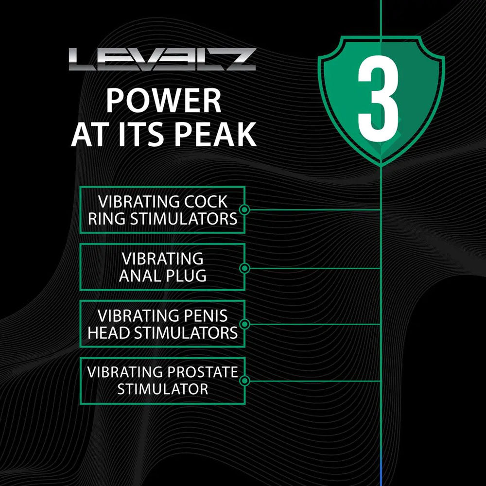 LEVELZ Vibrating Cock & Ball Ring with Shaft Loop - Black USB Rechargeable Vibrating Cock & Ball Rings - Hush Store Sydney 