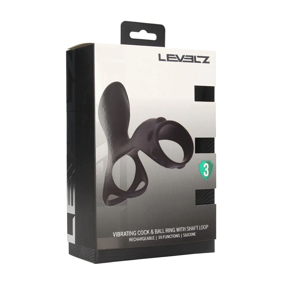 LEVELZ Vibrating Cock & Ball Ring with Shaft Loop - Black USB Rechargeable Vibrating Cock & Ball Rings - Hush Store Sydney 