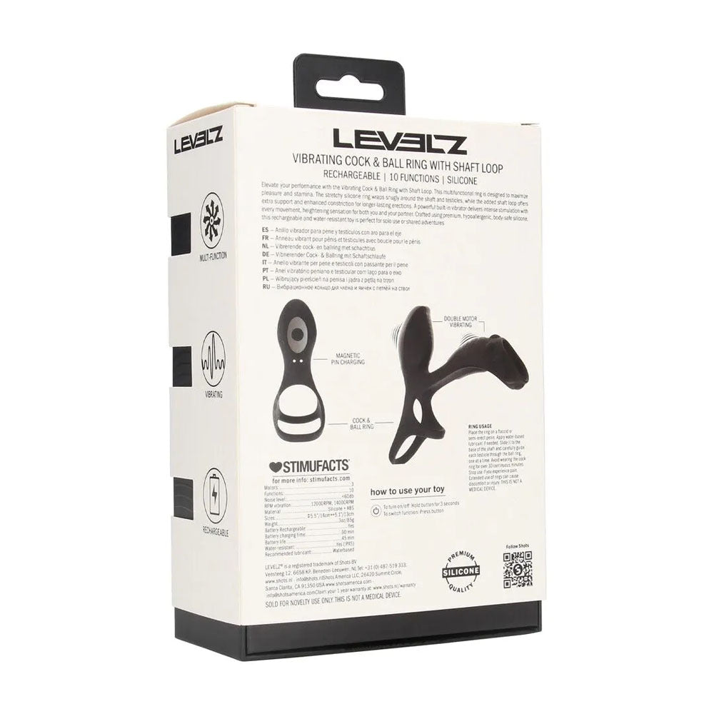 LEVELZ Vibrating Cock & Ball Ring with Shaft Loop - Black USB Rechargeable Vibrating Cock & Ball Rings - Hush Store Sydney 