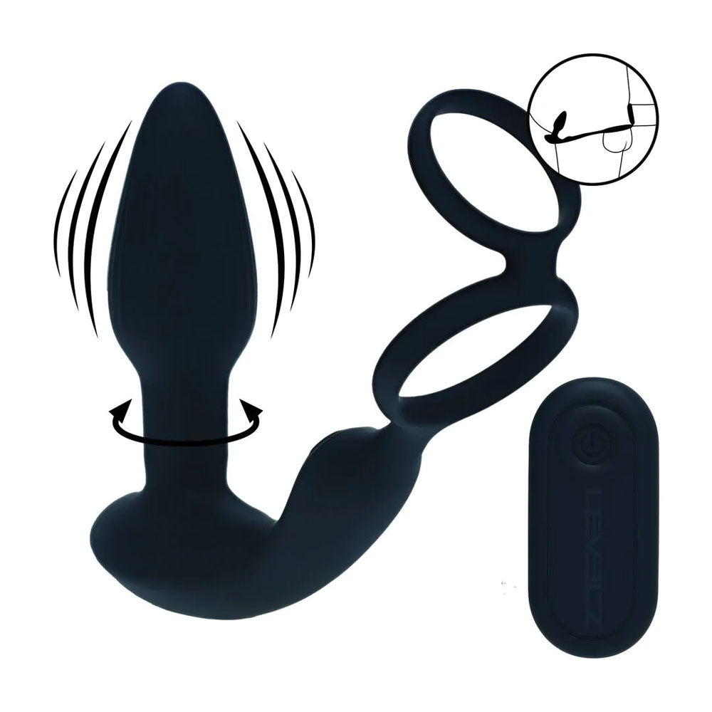 LEVELZ Dual Vibrating Prostate Stimulator with Cock Ring - Black USB Rechargeable Vibrating Butt Plug with Cock Ring - Hush Store Sydney 