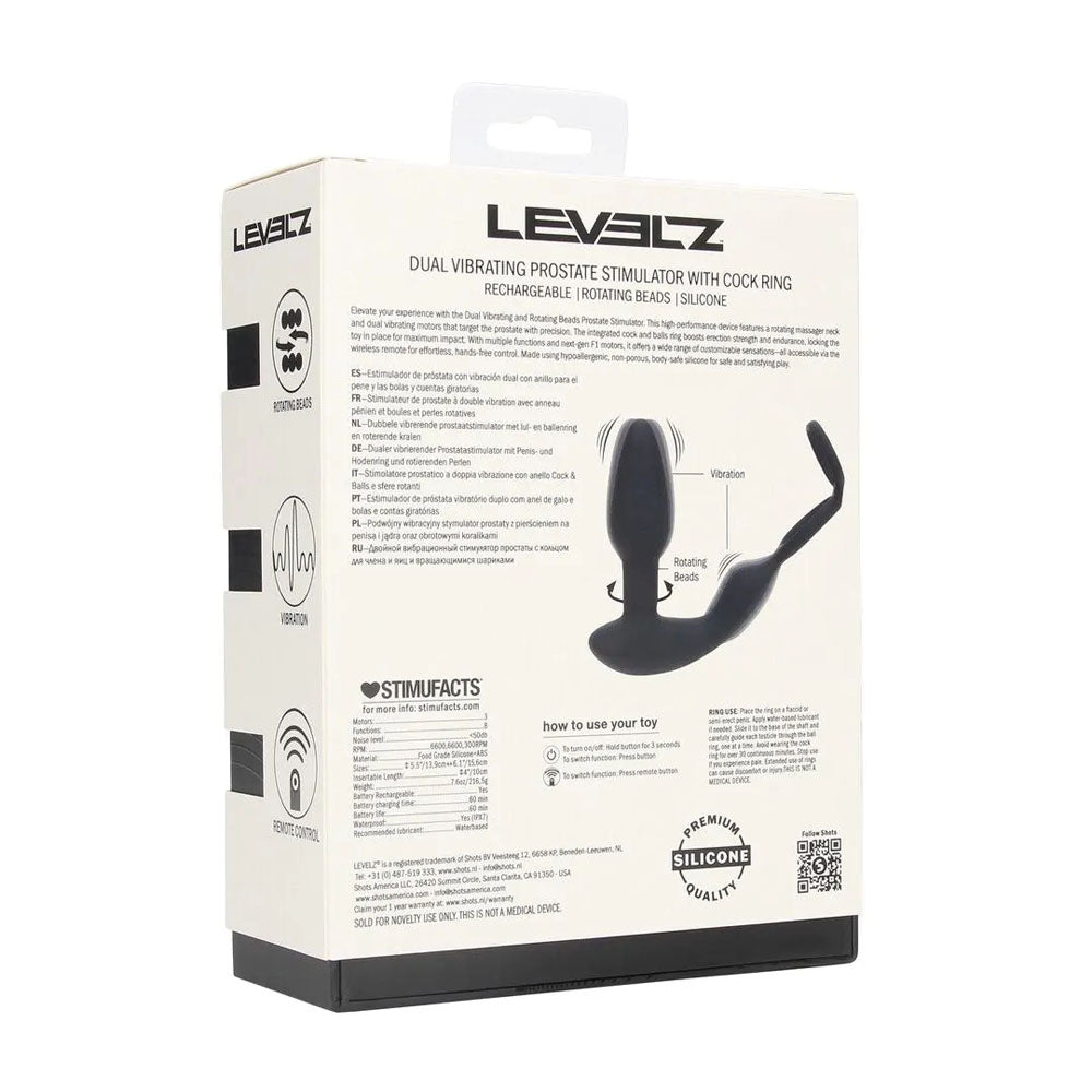 LEVELZ Dual Vibrating Prostate Stimulator with Cock Ring - Black USB Rechargeable Vibrating Butt Plug with Cock Ring - Hush Store Sydney 