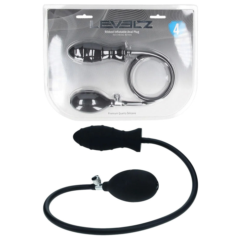LEVELZ Ribbed Inflatable Anal Plug - Black Inflatable Butt Plug - Hush Store Sydney 