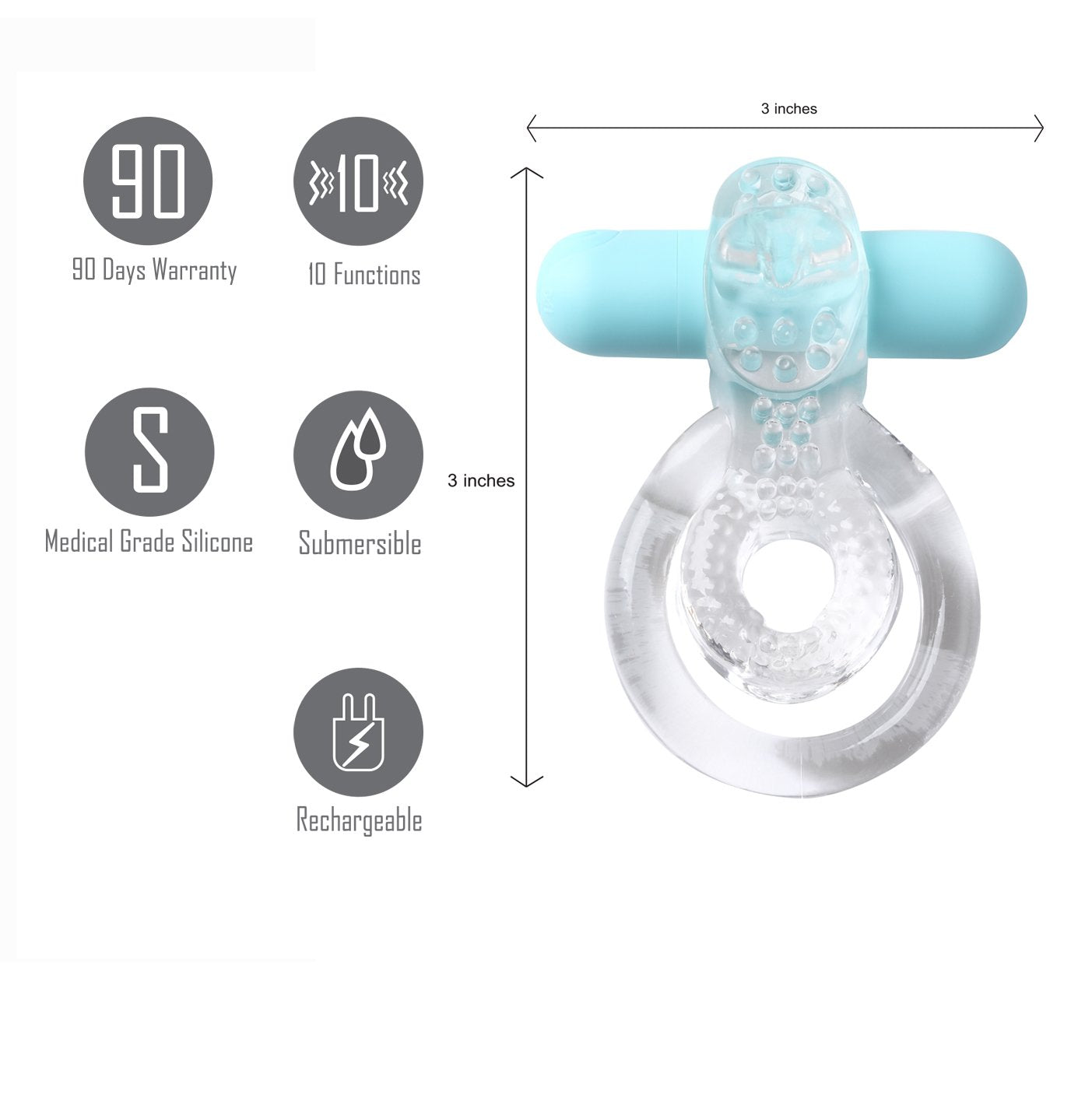 Maia Jayden - Clear/Blue USB Rechargeable Vibrating Cock & Ball Rings - Hush Store Sydney 