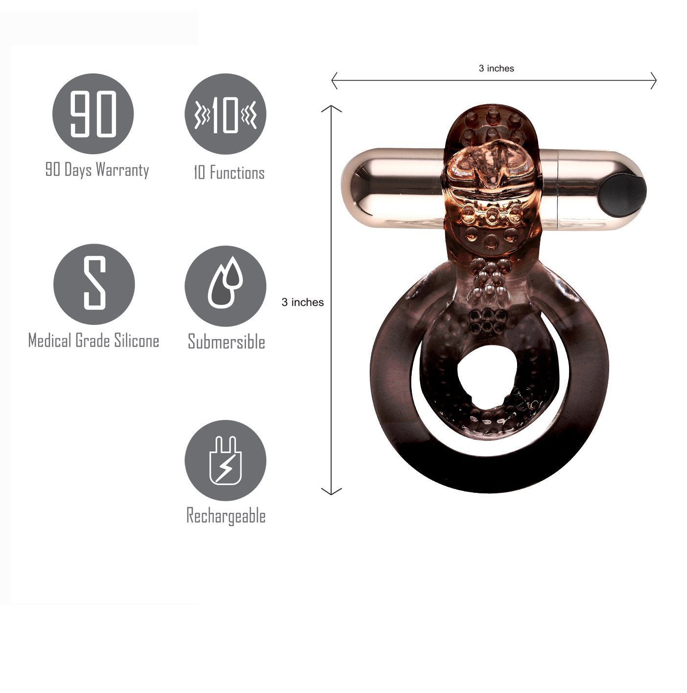 Maia Jayden - Rose Gold USB Rechargeable Vibrating Cock & Ball Rings - Hush Store Sydney 