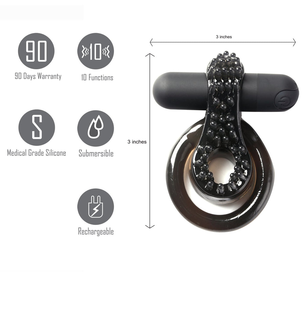 Maia Jagger - Black USB Rechargeable Vibrating Cock & Ball Ring - Hush Store Sydney 