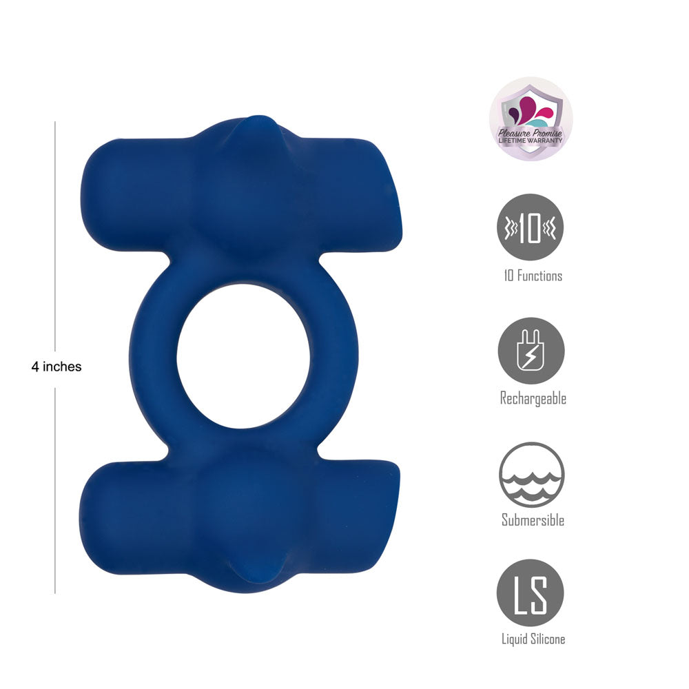 Maia RONAN - Blue - Blue USB Rechargeable Dual Vibrating Cock Ring